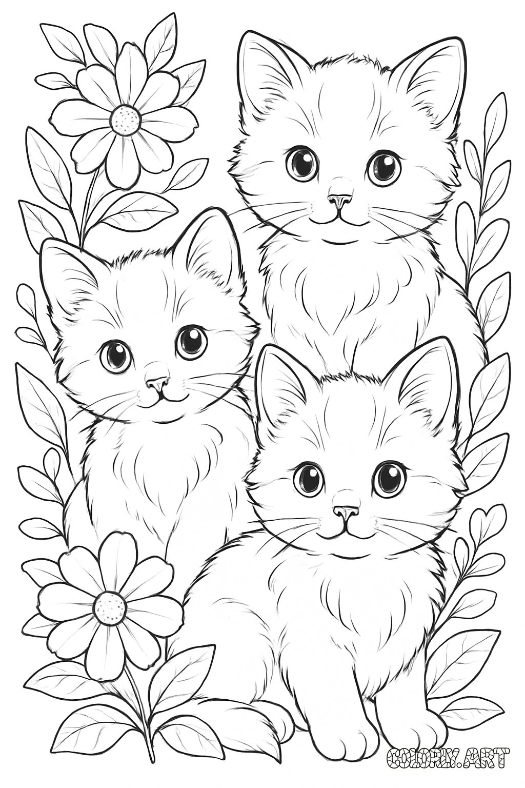 Adorable Kitten Coloring Book Page Colorly.art V2 