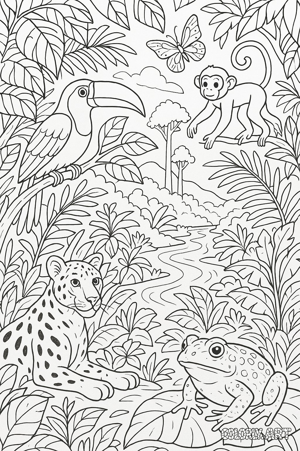 Amazon Jungle Coloring Book Page Colorly.art V2 