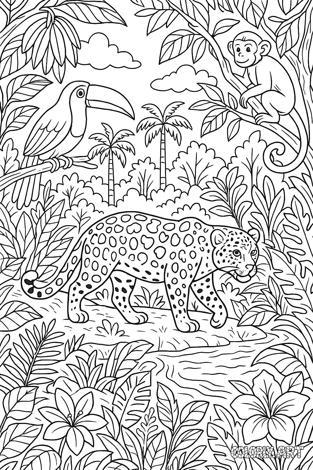 Amazon Jungle Coloring Book Page Colorly.art