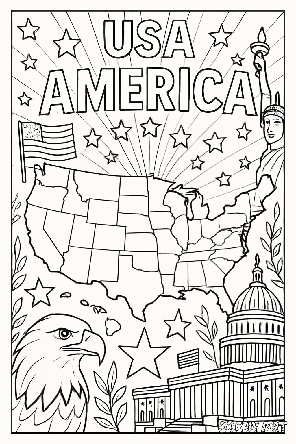 American Page Coloring Book Page Colorly.art