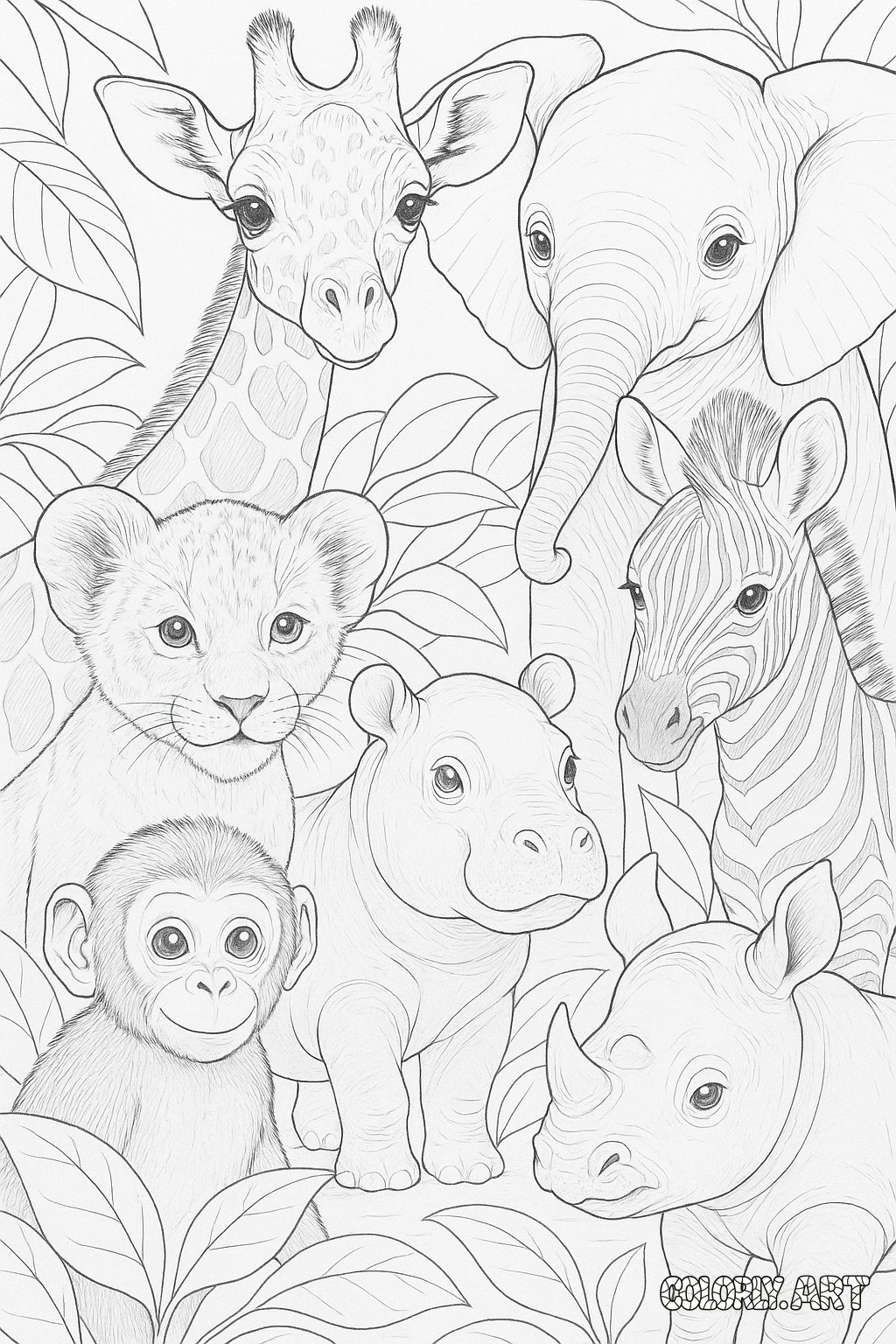 Baby African Animals Coloring Book Page Colorly.art V2 