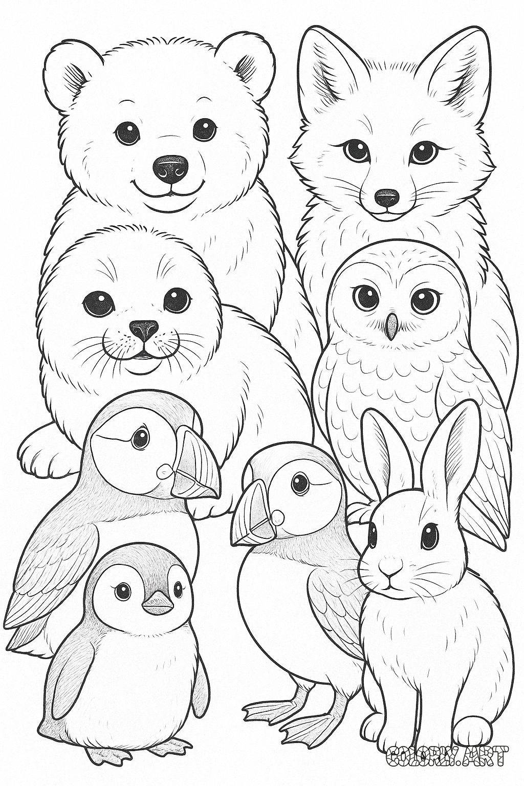Baby Arctic Animals Coloring Book Page Colorly.art