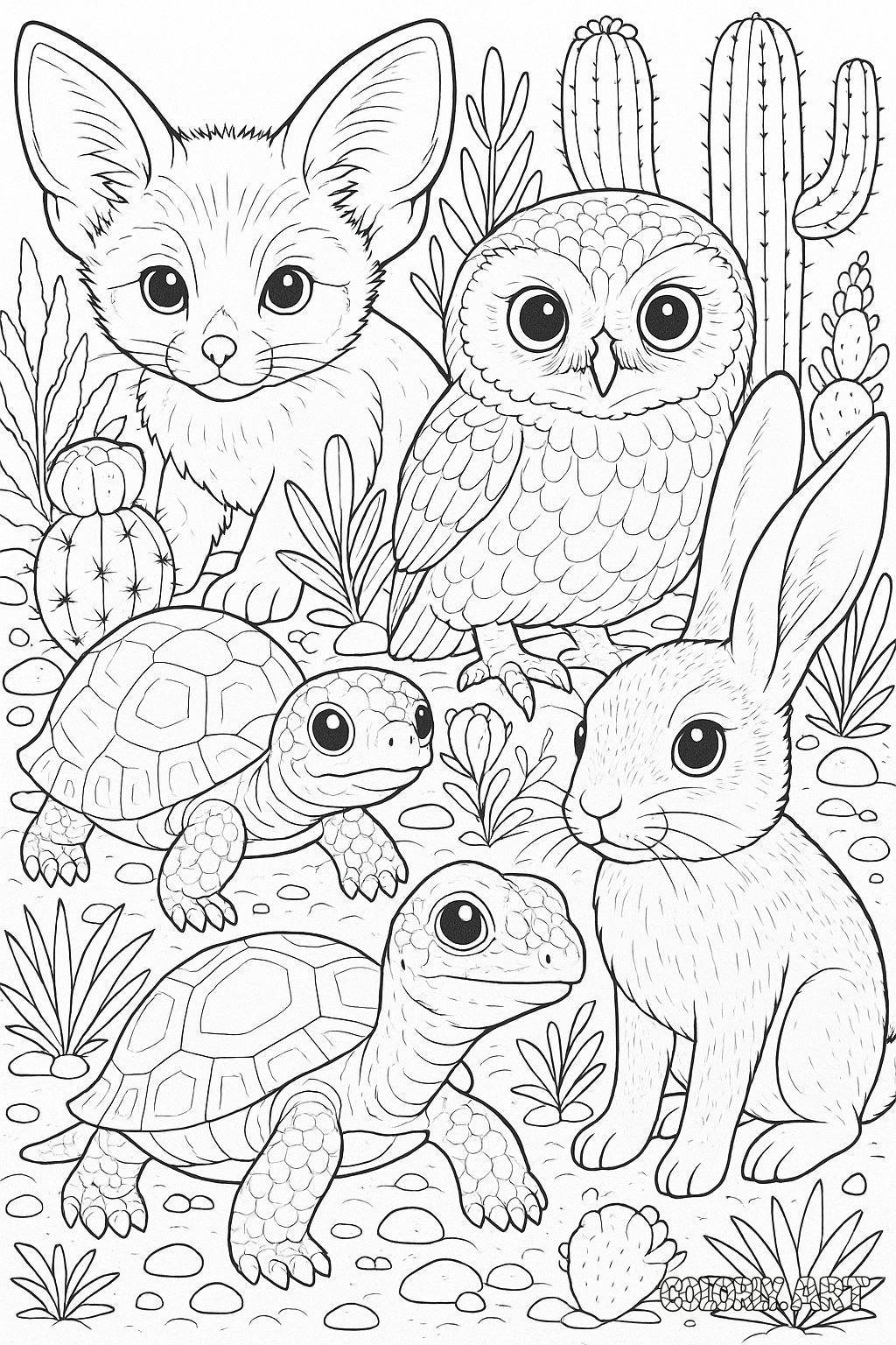 Baby Desert Animals Coloring Book Page Colorly.art V2 
