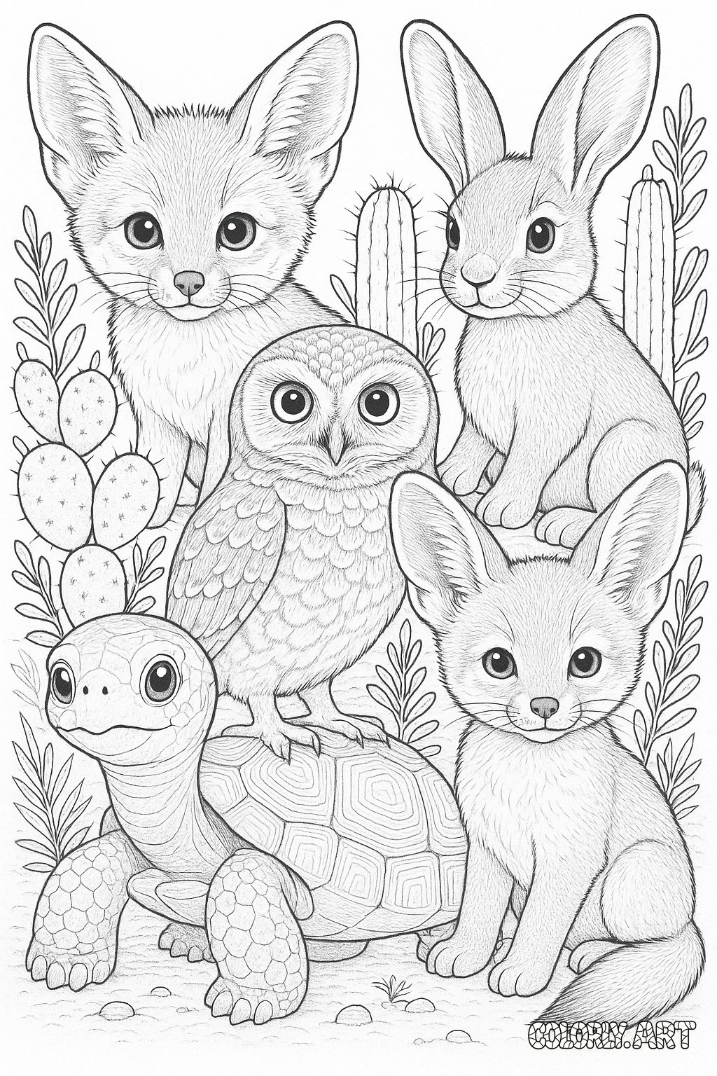 Baby Desert Animals Coloring Book Page Colorly.art