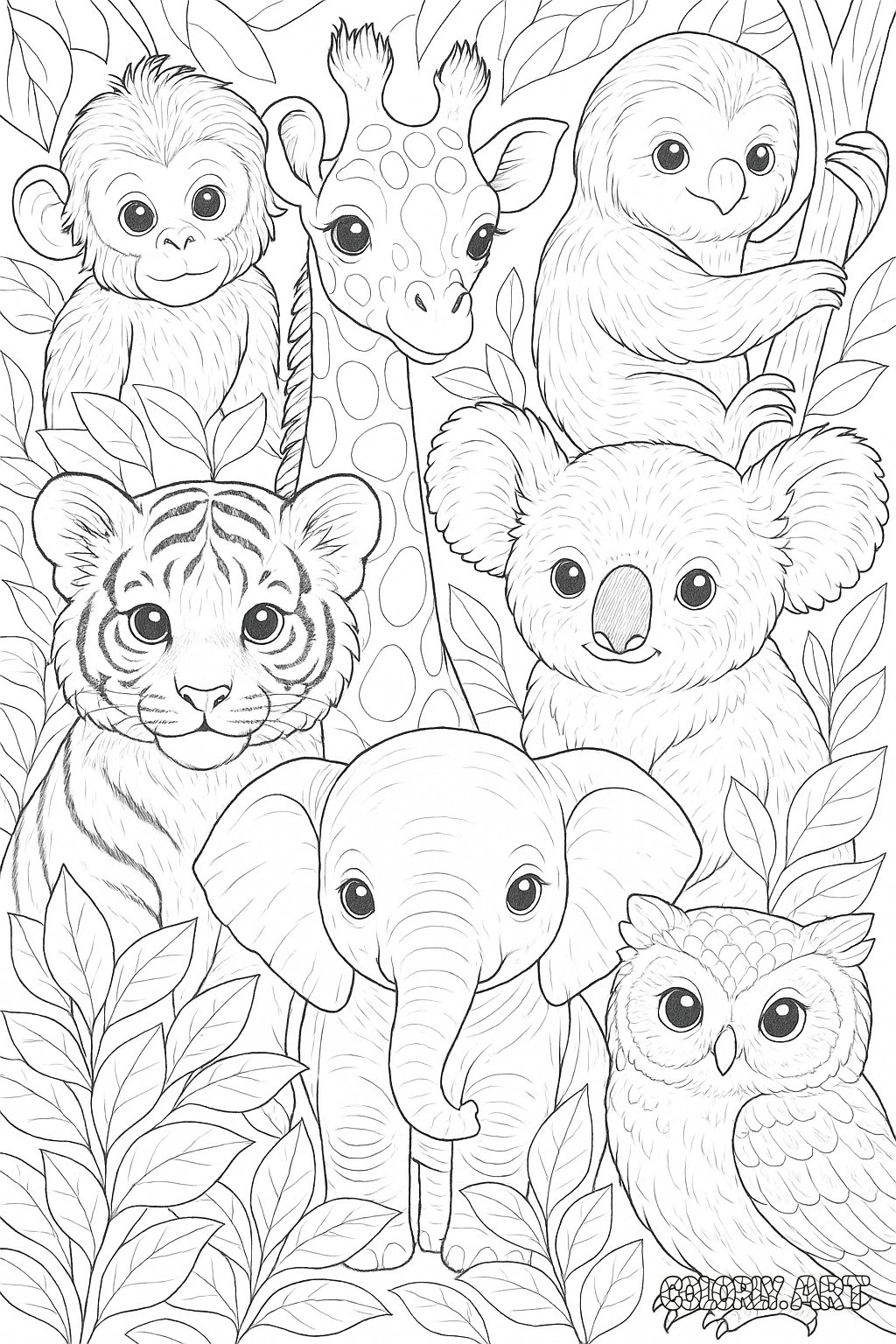 Baby Exotic Animals Coloring Book Page Colorly.art V2 