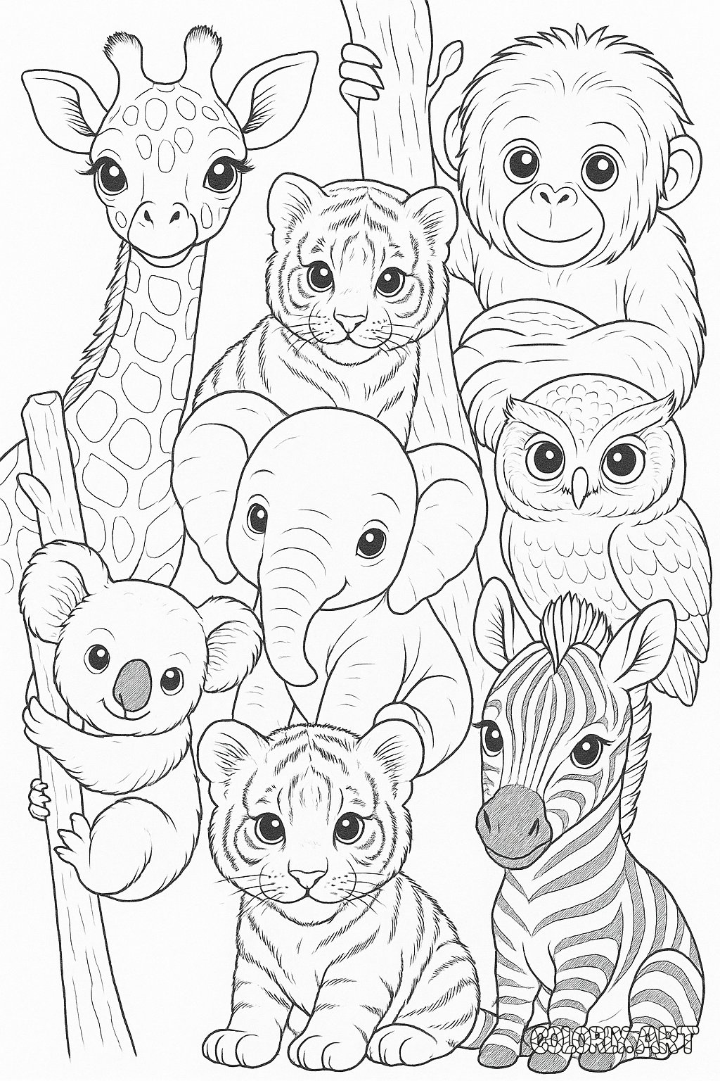 Baby Exotic Animals Coloring Book Page Colorly.art