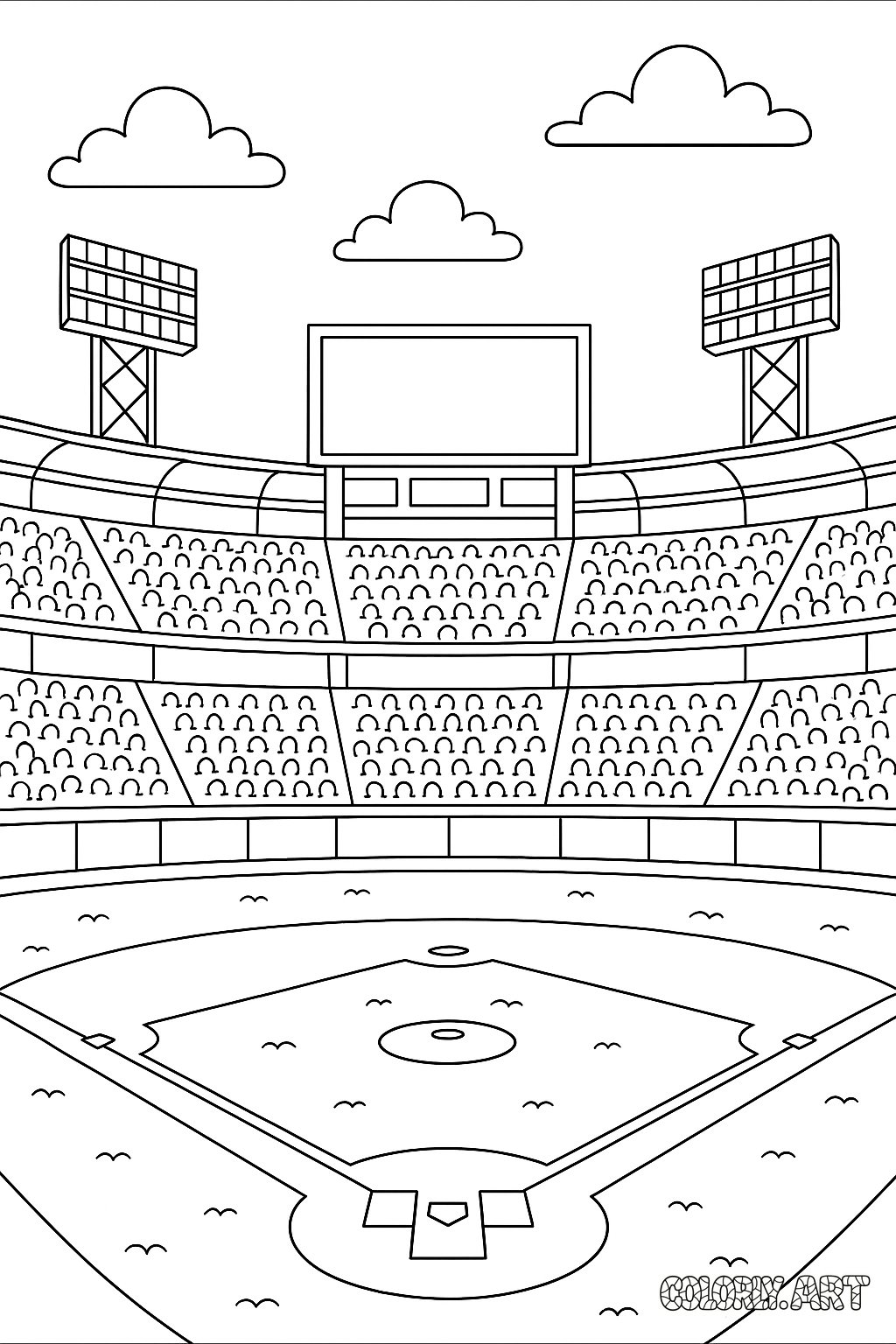 Baseball Stadium Coloring Book Page Colorly.art