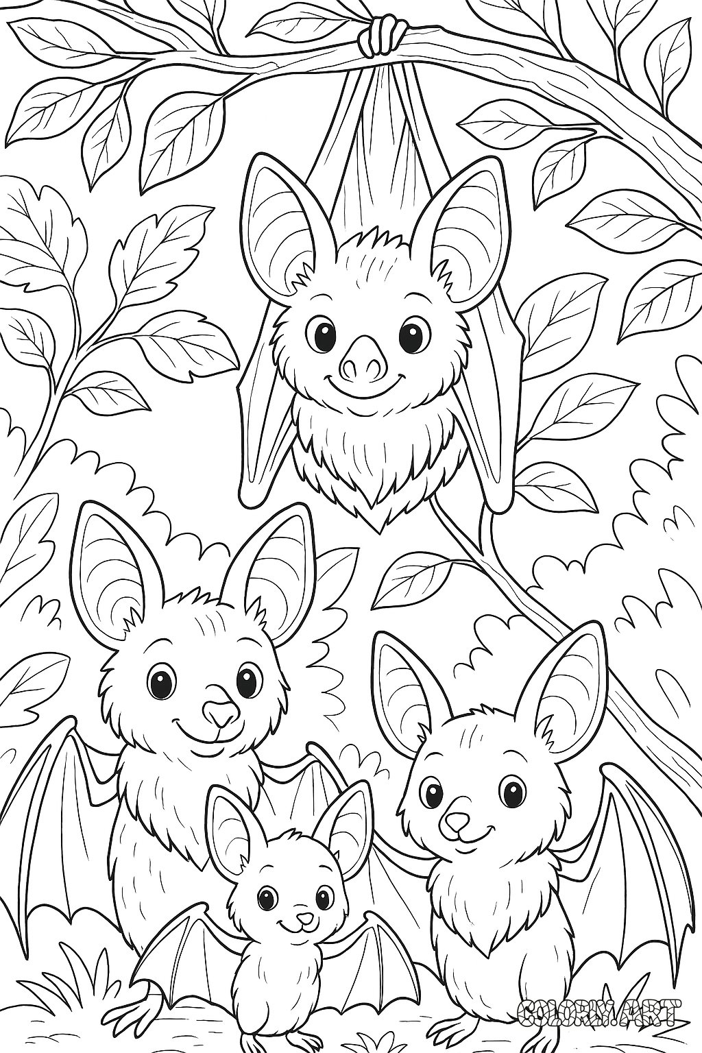 Bat Family Coloring Book Page Colorly.art V2 