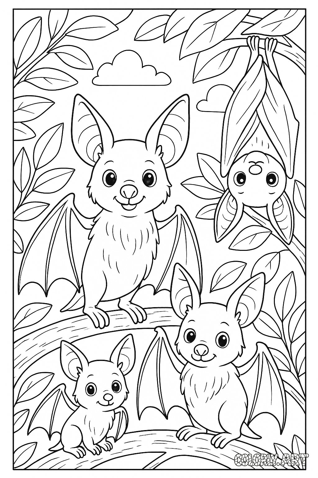 Bat Family Coloring Book Page Colorly.art