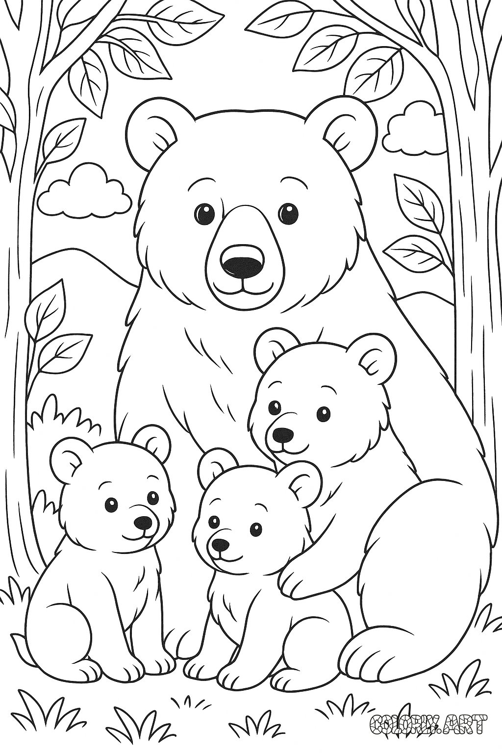 Bear Family Coloring Book Page Colorly.art