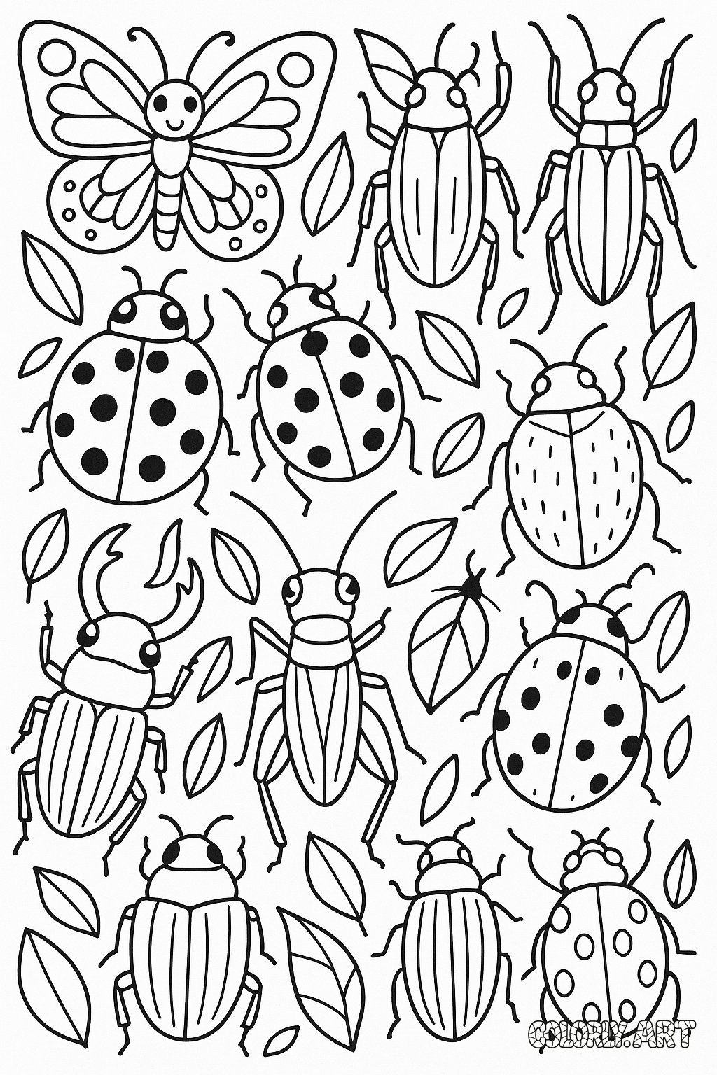 Bugs and Beetles Coloring Book Page Colorly.art