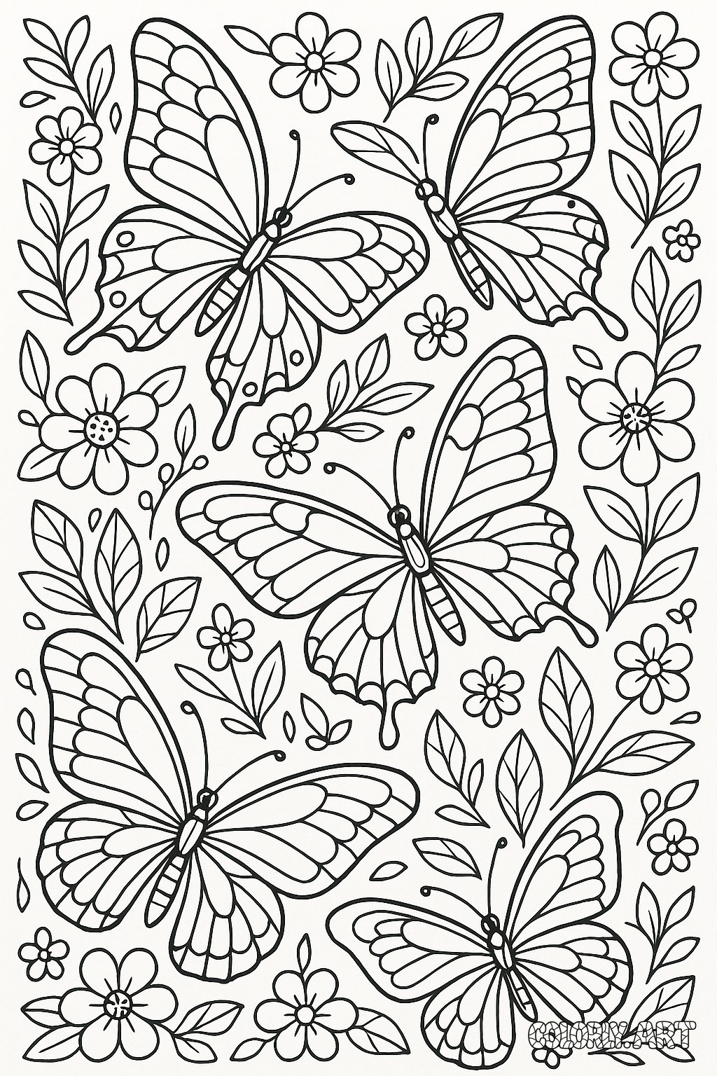 Butterfly Page Coloring Book Page Colorly.art V2 