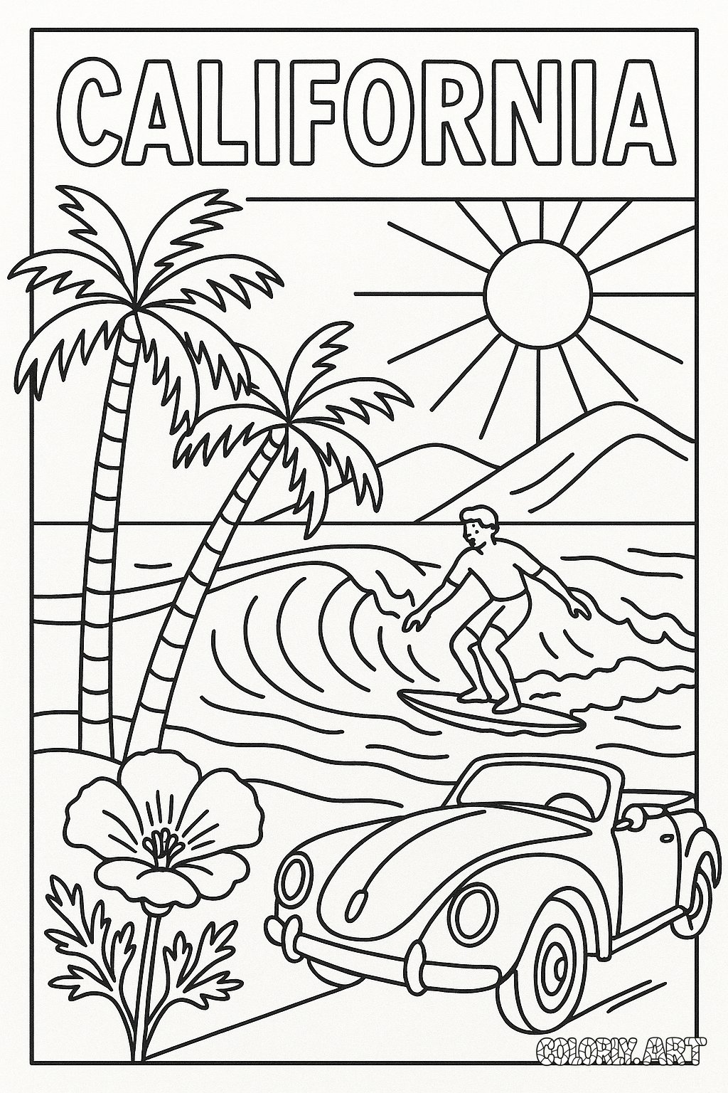 California Adventure Coloring Book Page Colorly.art V2 