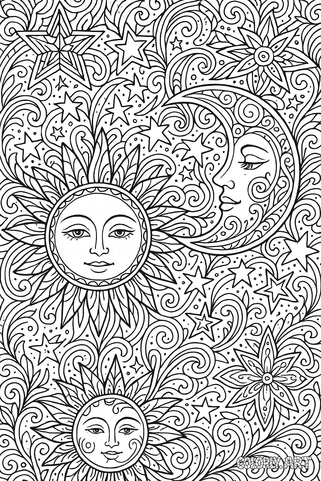 Celestial Coloring Pattern Coloring Book Page Colorly.art V2 
