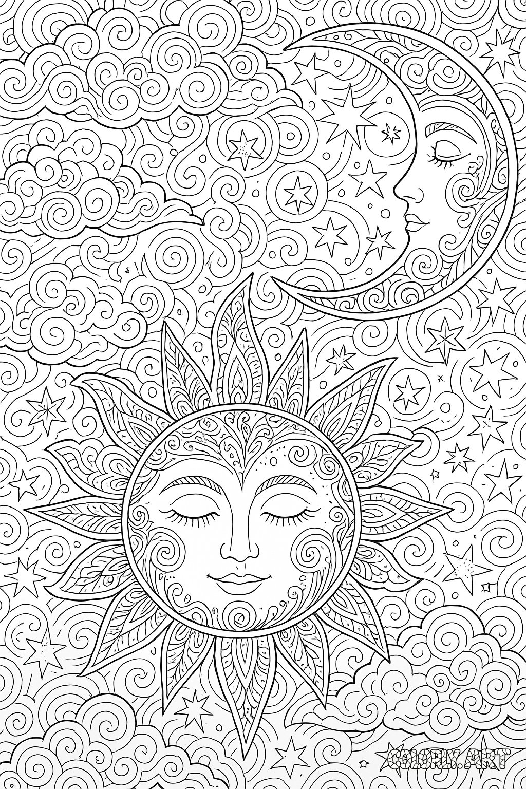 Celestial Coloring Pattern Coloring Book Page Colorly.art