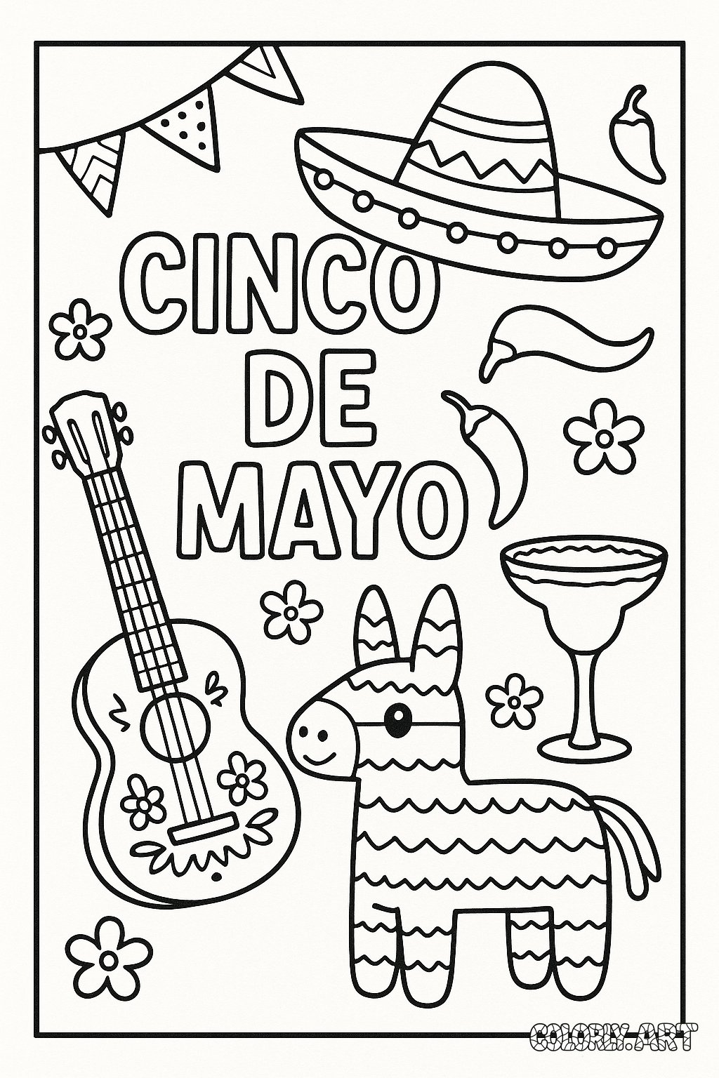 Cinco de Mayo Celebration Coloring Book Page Colorly.art V2 