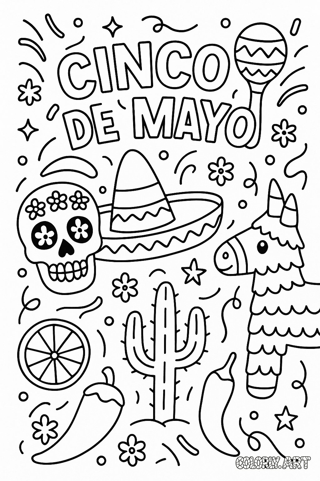 Cinco de Mayo Celebration Coloring Book Page Colorly.art