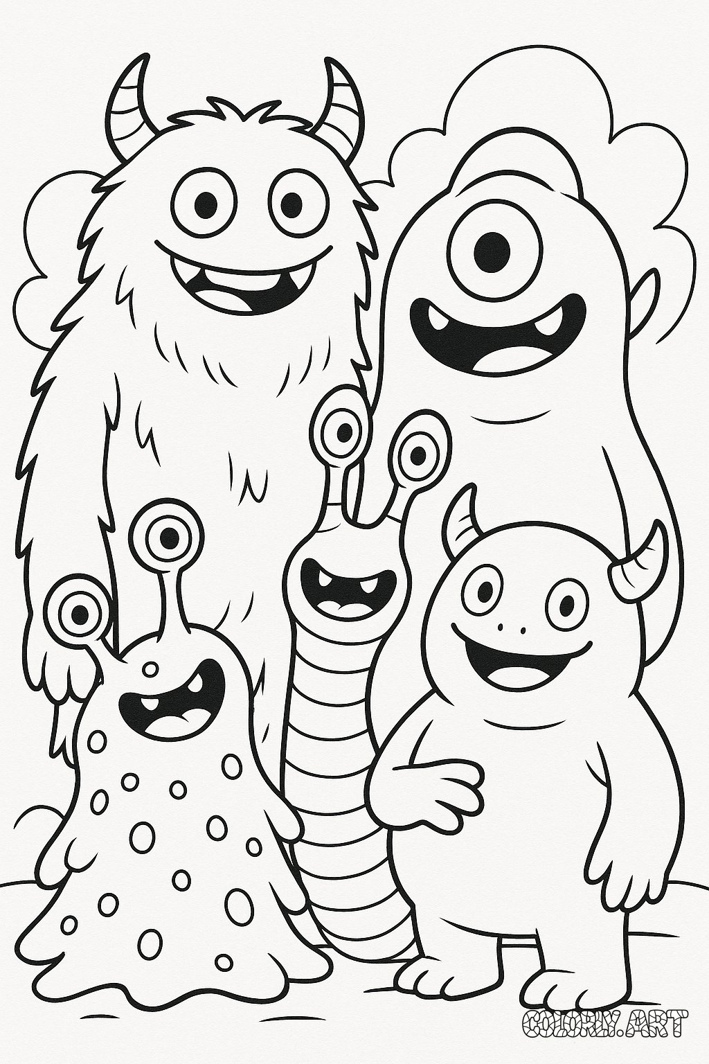 Colorful Monster Friends Coloring Book Page Colorly.art V2 