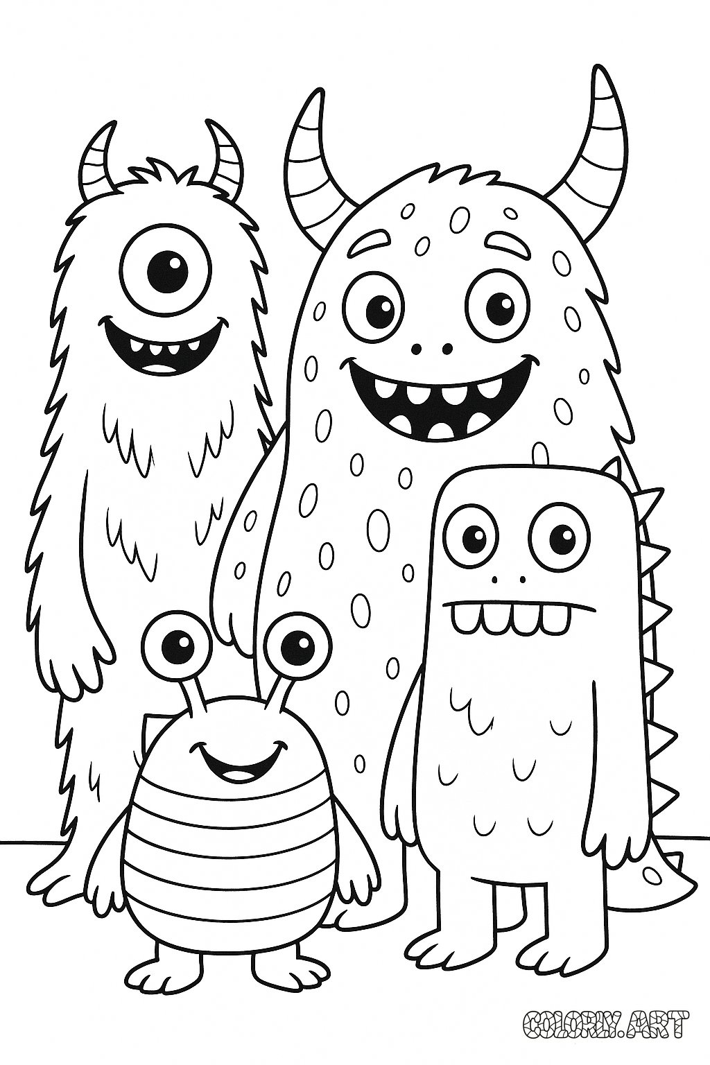Colorful Monster Friends Coloring Book Page Colorly.art