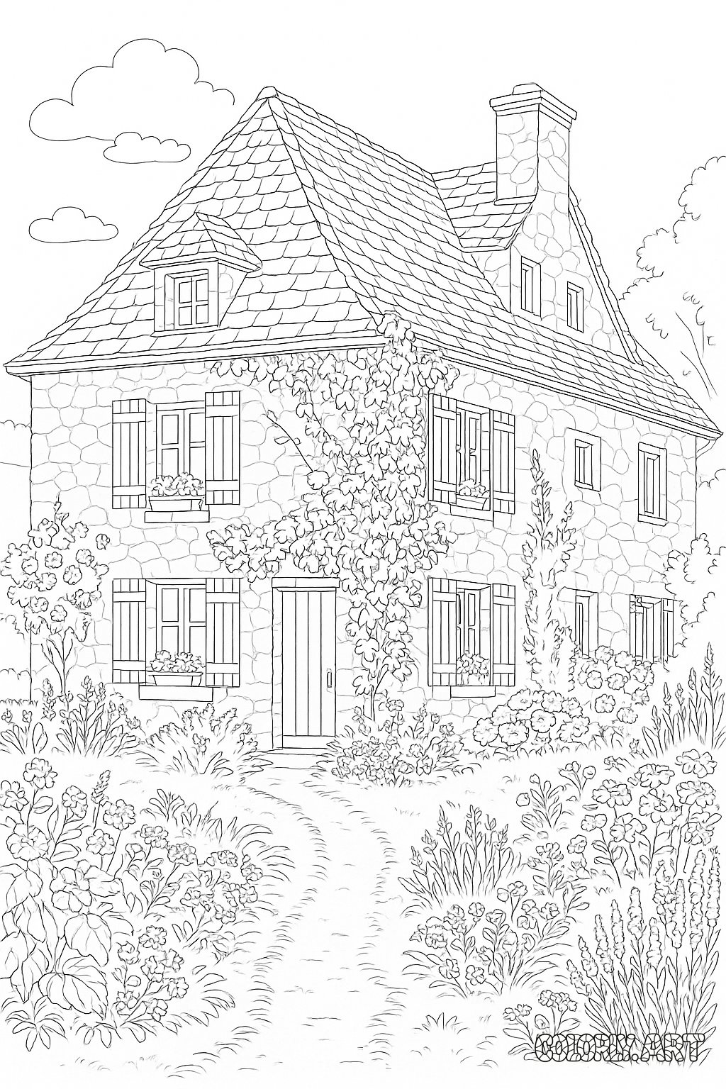 Coloring Book Cottage Coloring Book Page Colorly.art V2 