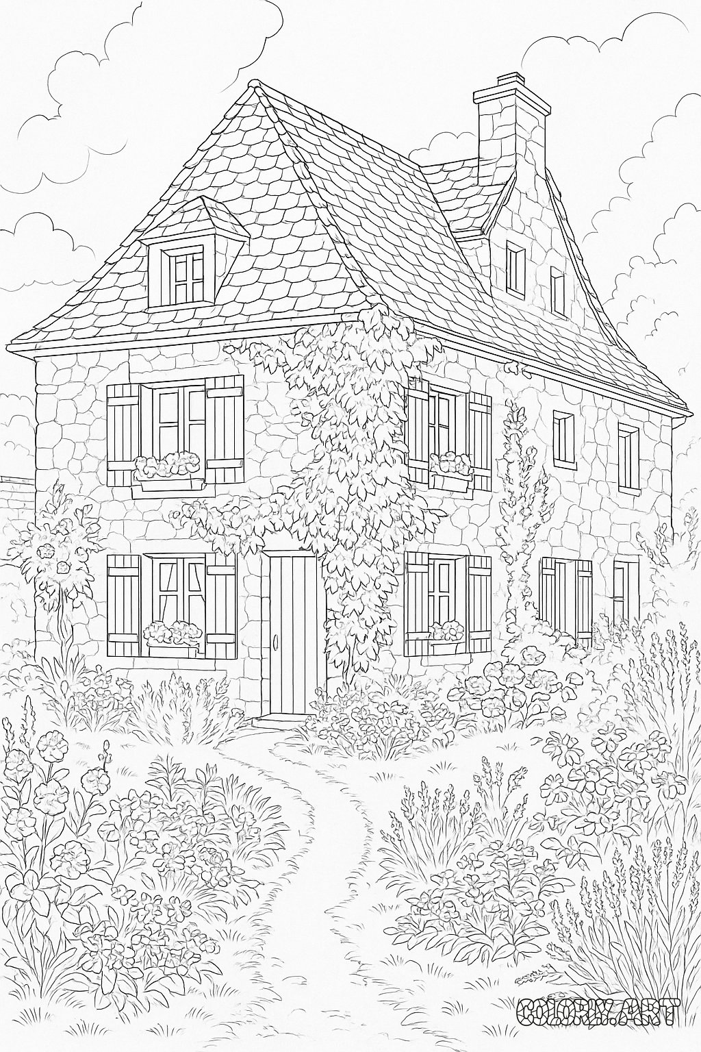 Coloring Book Cottage Coloring Book Page Colorly.art