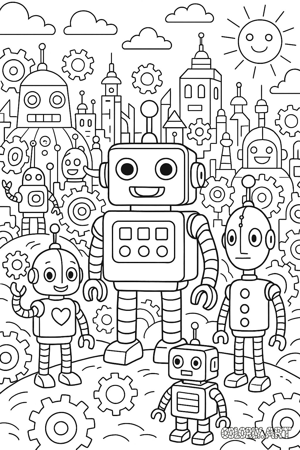 Coloring Robot Land Coloring Book Page Colorly.art V2 