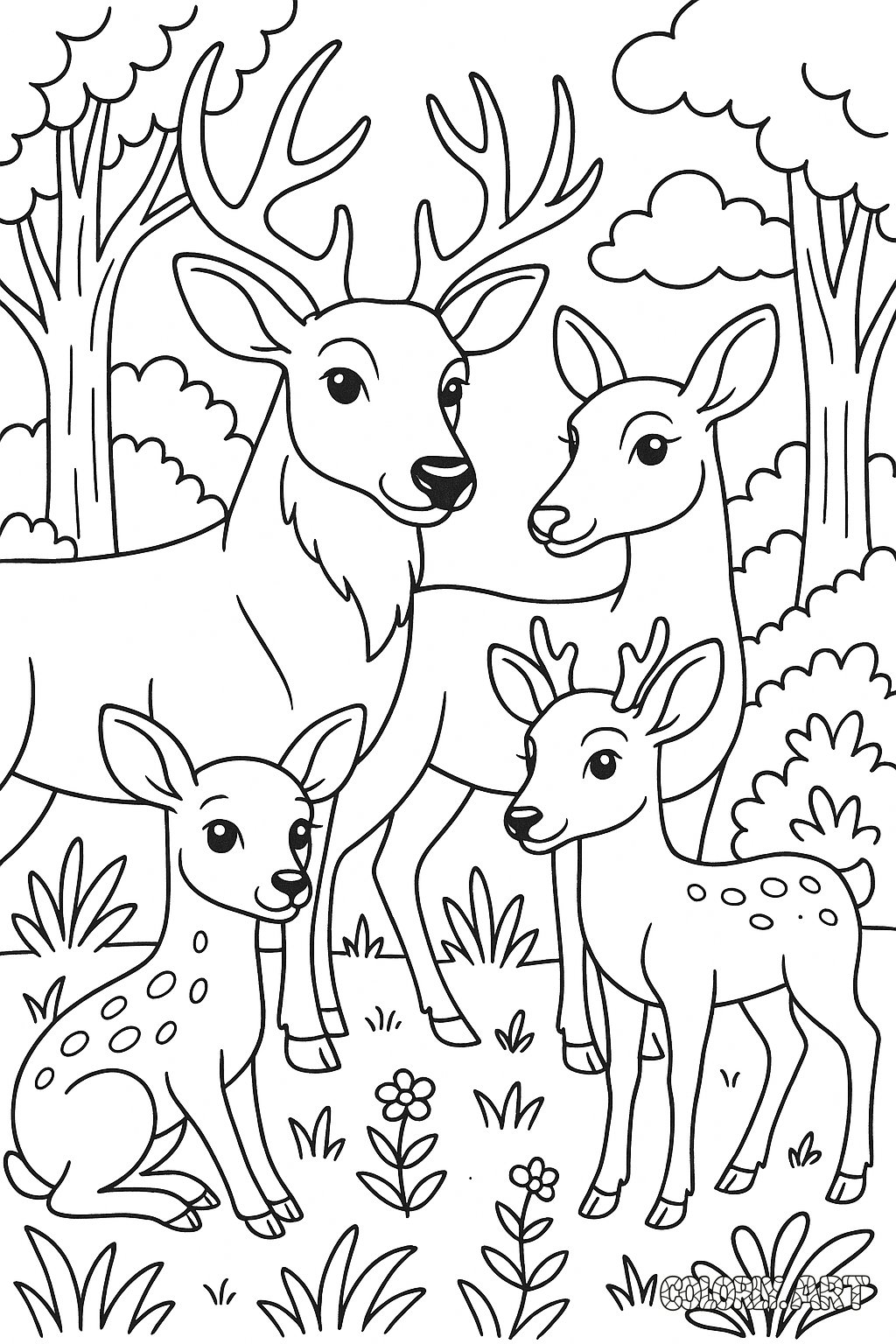 Deer Family Coloring Book Page Colorly.art V2 
