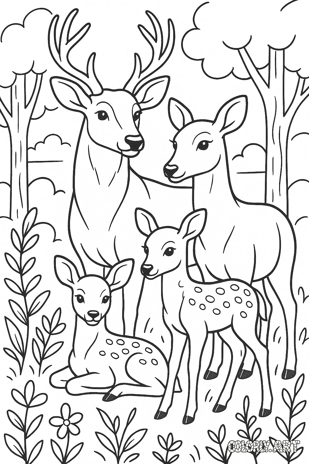 Deer Family Coloring Book Page Colorly.art