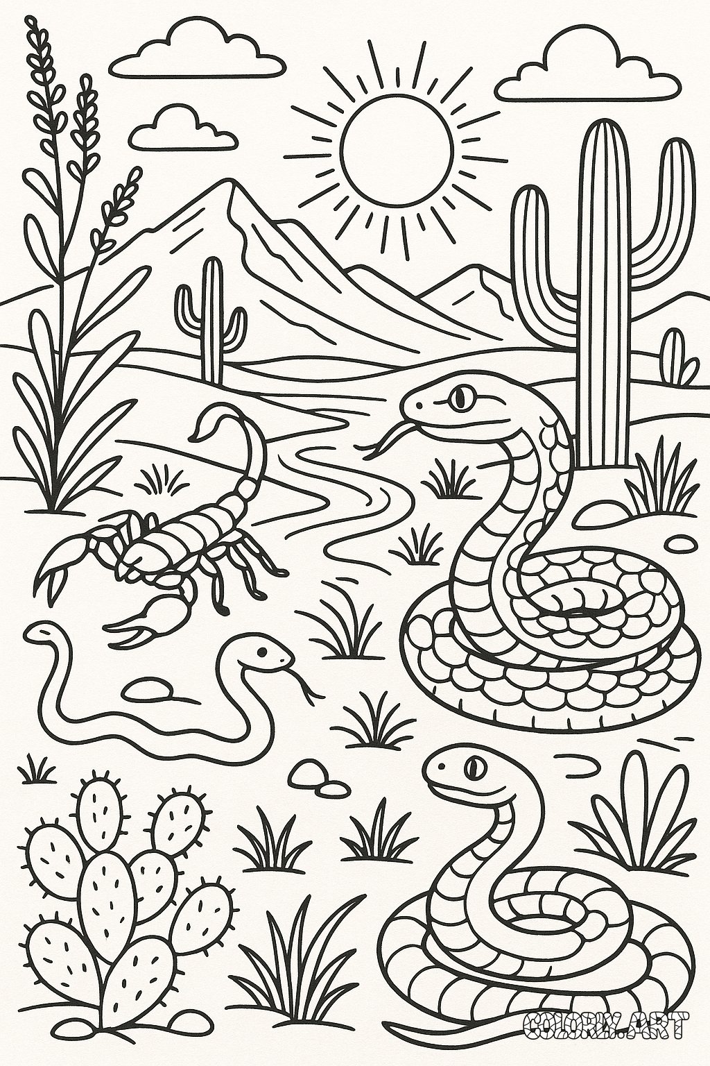 Desert Wildlife Coloring Book Page Colorly.art V2 