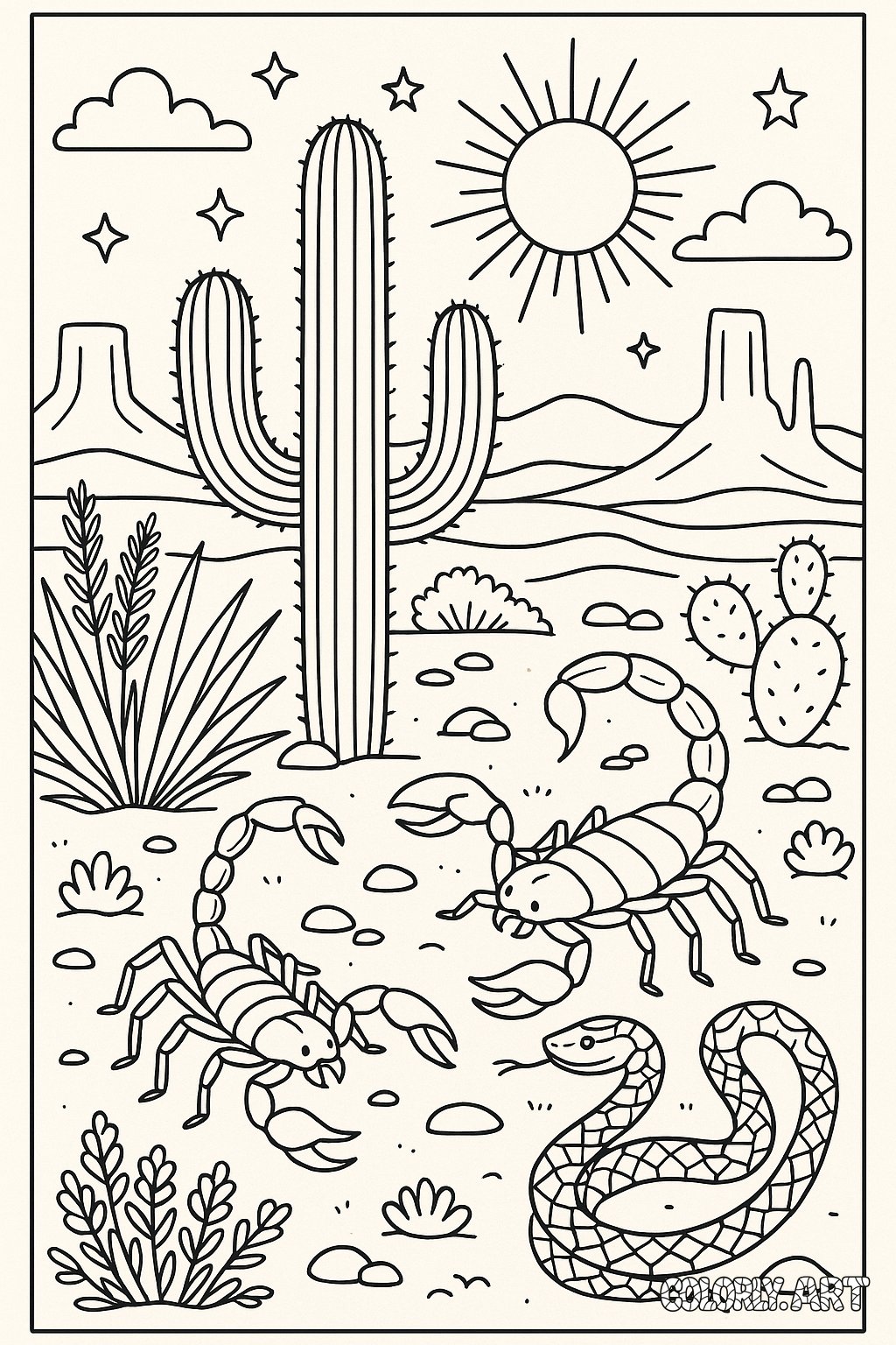 Desert Wildlife Coloring Book Page Colorly.art