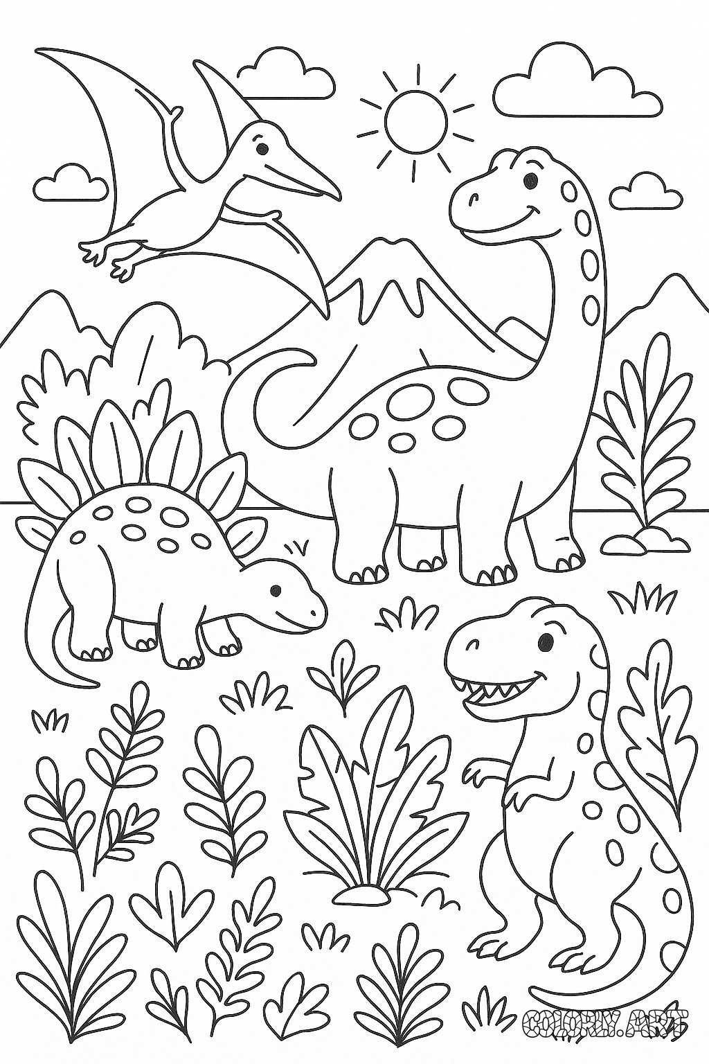 Dinosaurs Page Coloring Book Page Colorly.art