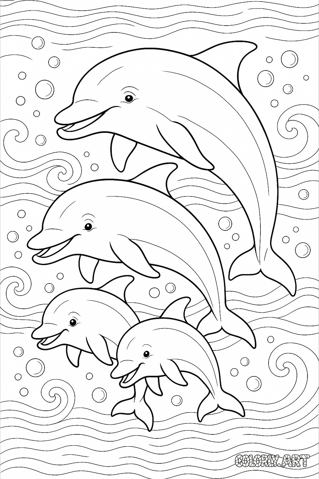 Dolphin Family Coloring Book Page Colorly.art V2 