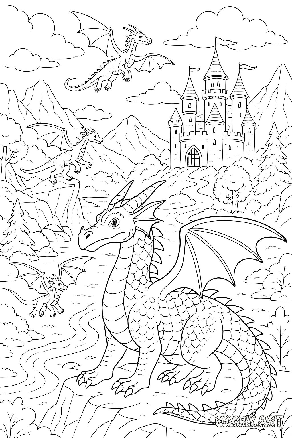 Dragon World Coloring Book Page Colorly.art V2 