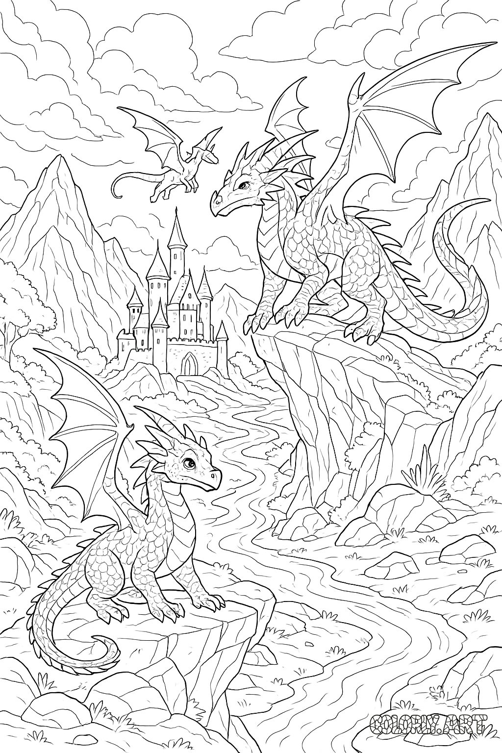 Dragon World Coloring Book Page Colorly.art
