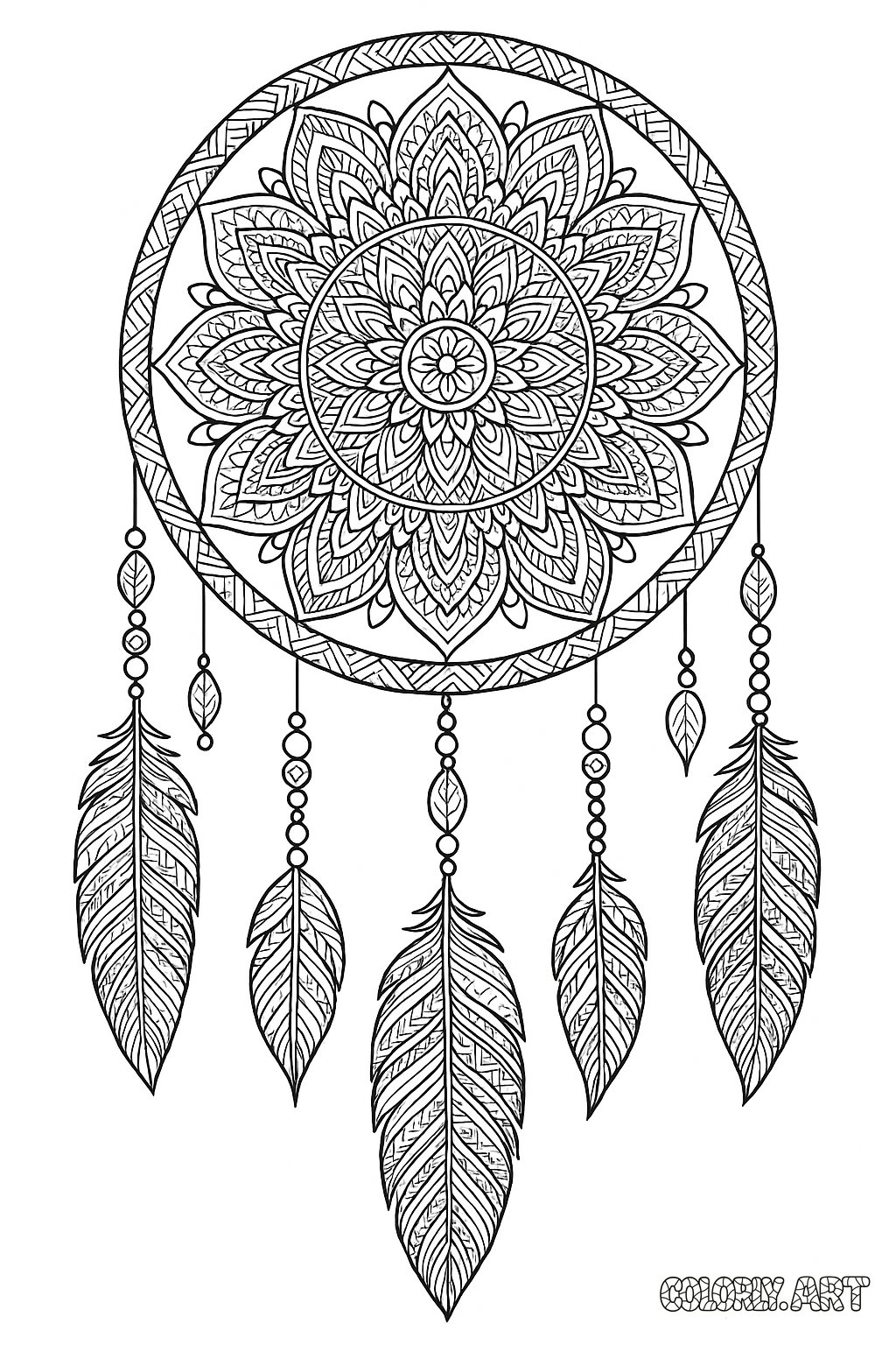 Dream Catcher Pattern Coloring Book Page Coloring Scene Image Colorly.art