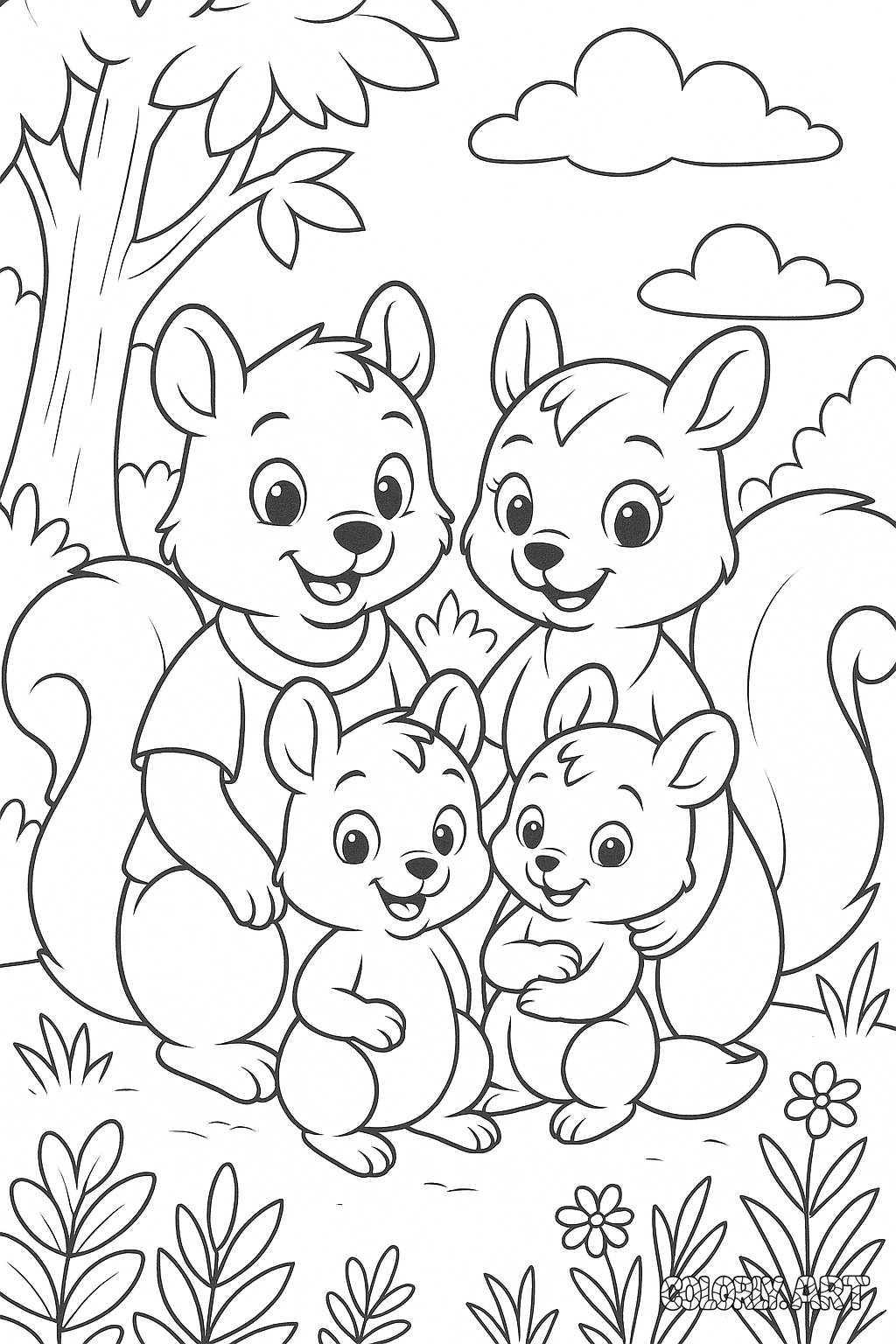Family of Squirrels Coloring Book Page Colorly.art V2 