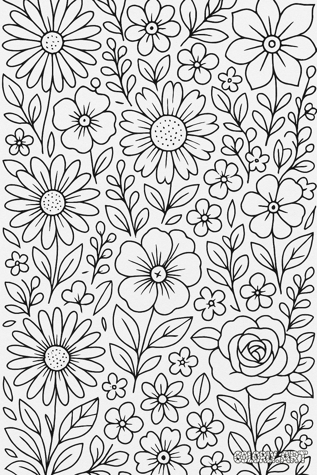 Floral Pattern Coloring Book Page Colorly.art