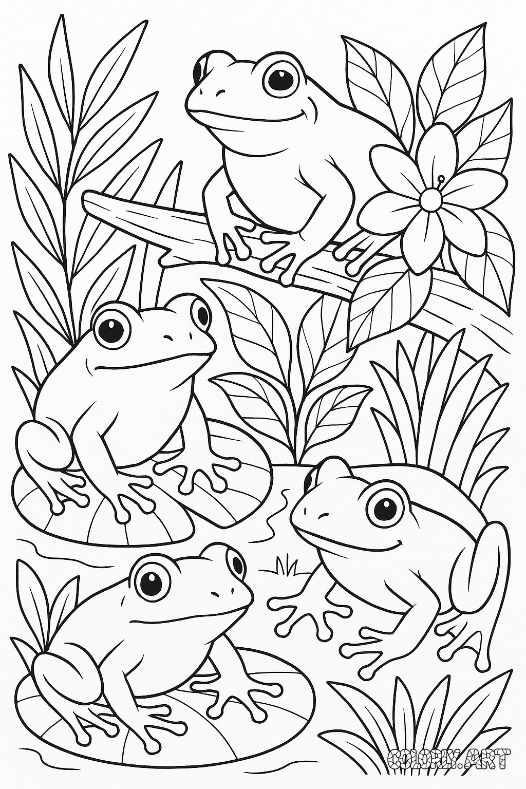 Frogs Coloring Book Page Colorly.art