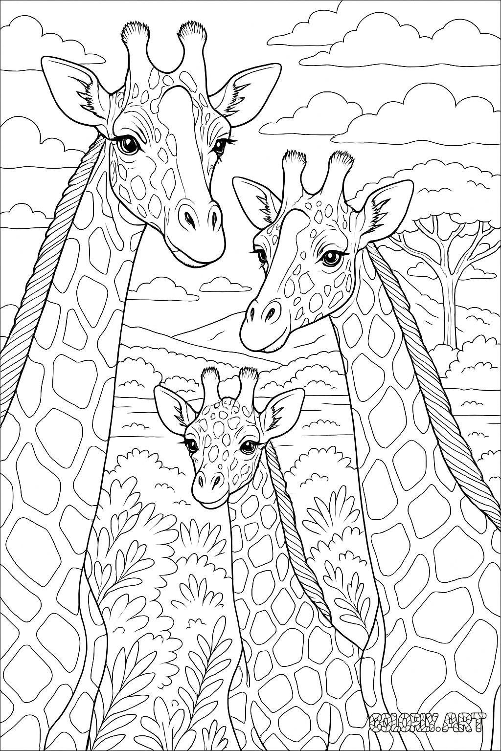 Giraffe Family Coloring Page Coloring Book Page Colorly.art V2 