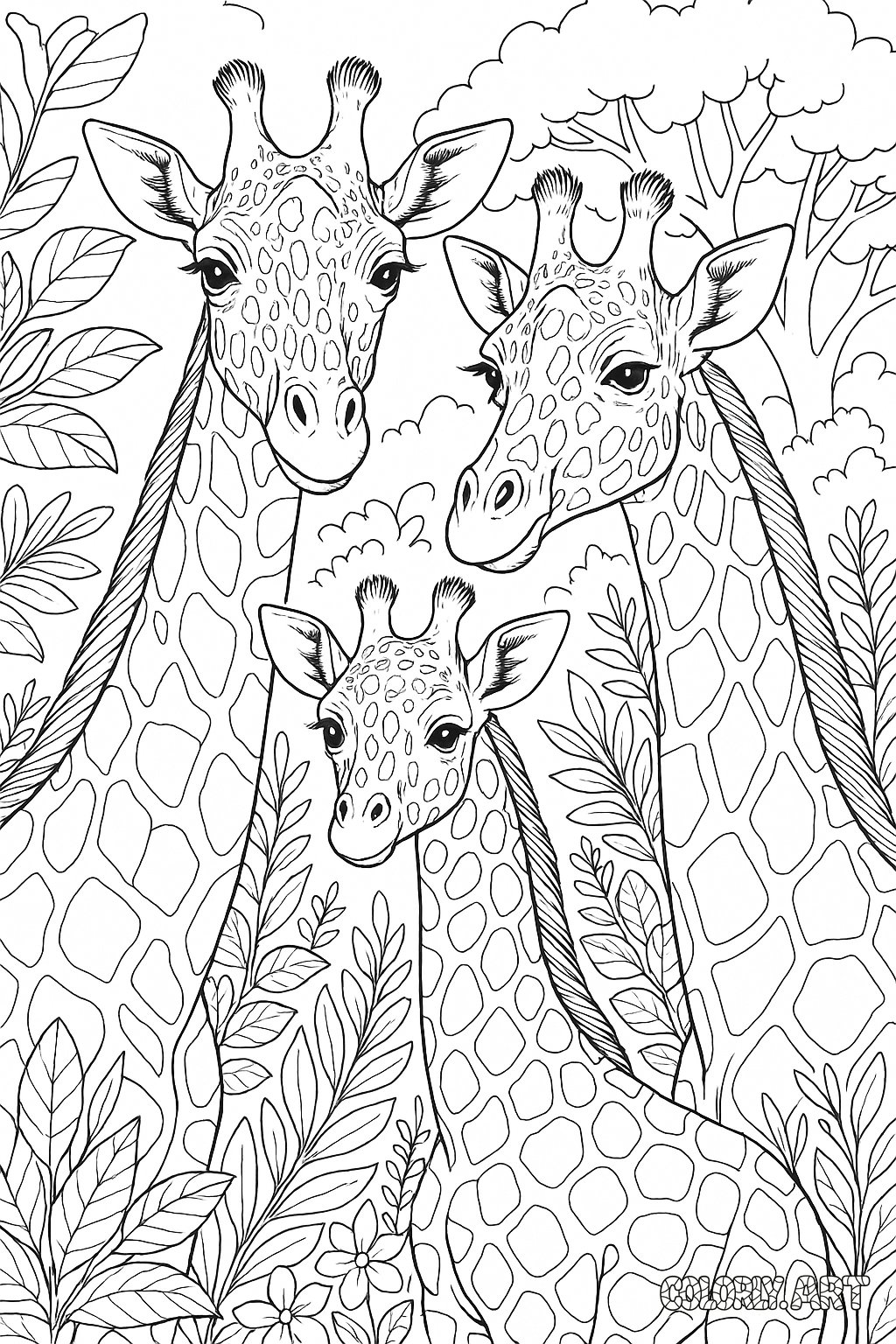 Giraffe Family Coloring Page Coloring Book Page Colorly.art