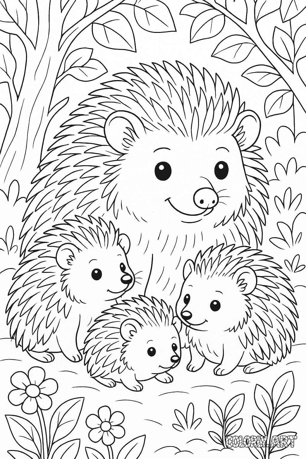 Hedgehog Family Coloring Book Page Colorly.art V2 
