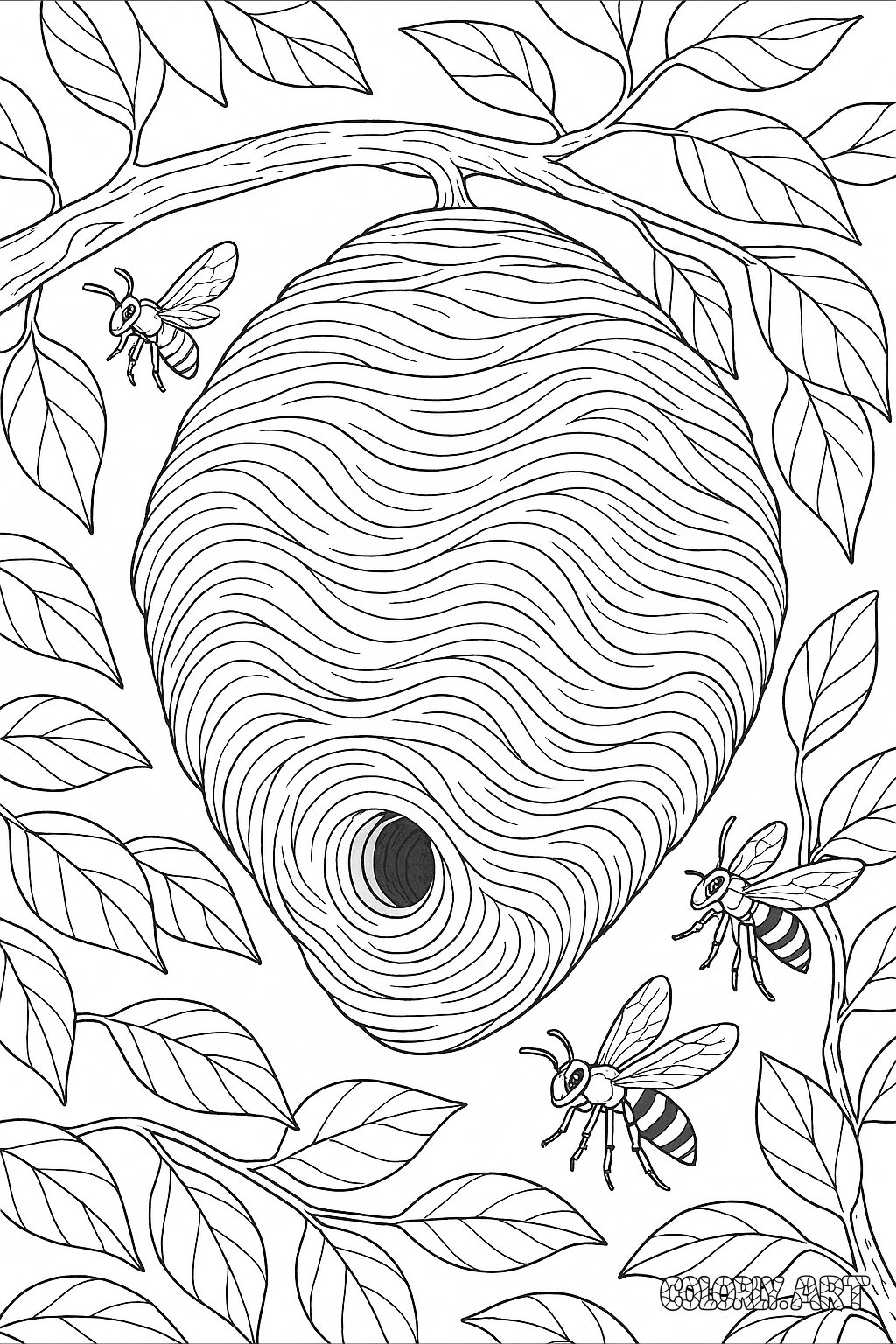 Hornet's Nest Illustration Coloring Book Page Colorly.art