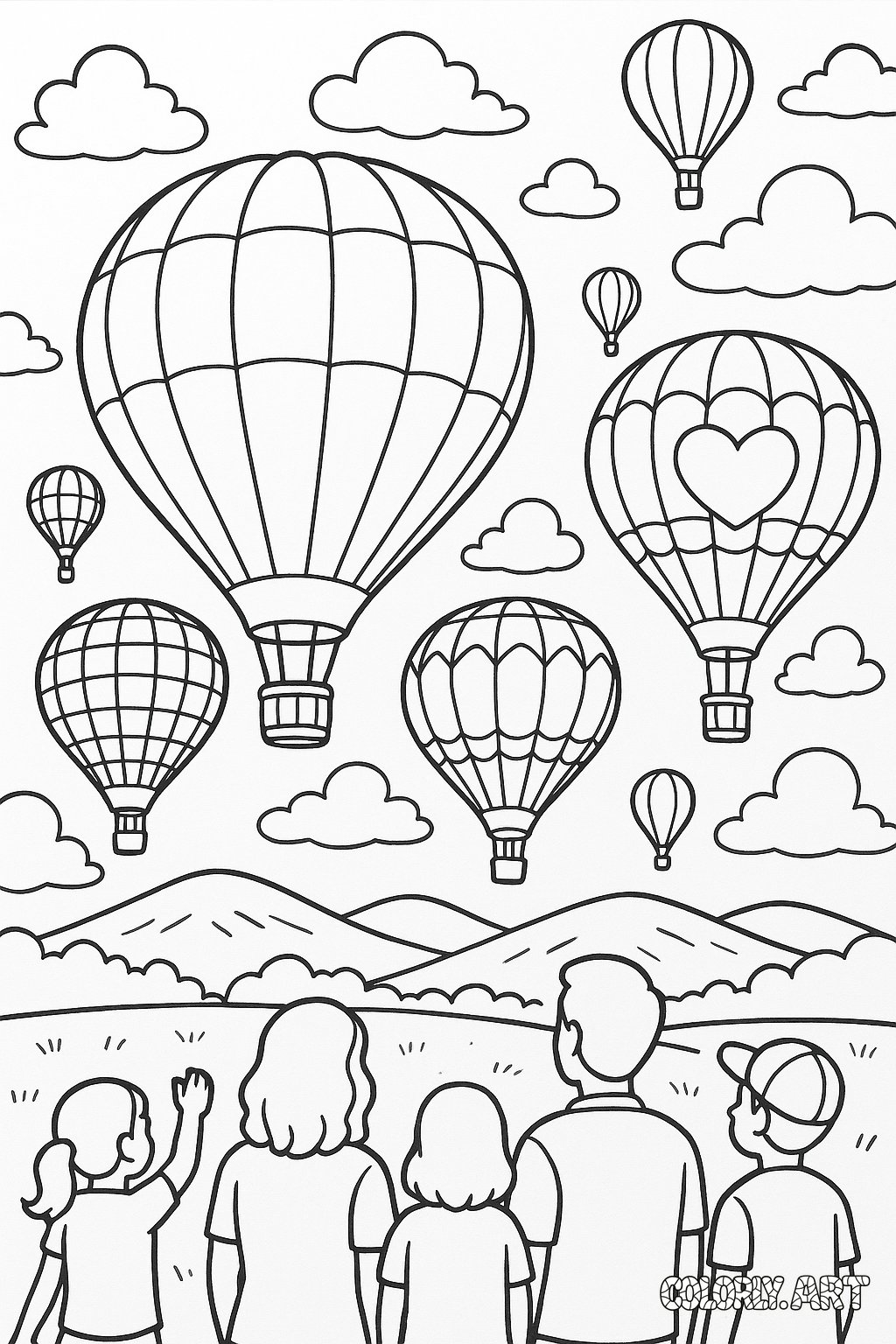 Hot Air Balloon Festival Coloring Book Page Colorly.art