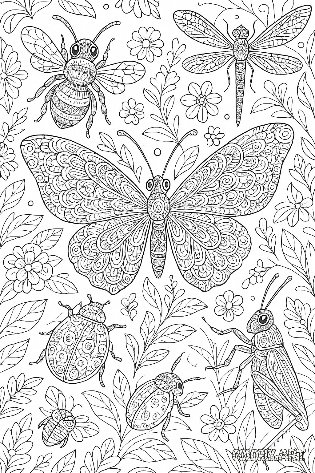 Insect Gathering Pattern Coloring Book Page Colorly.art V2 