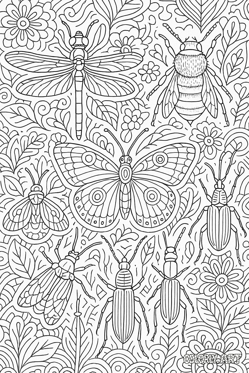 Insect Gathering Pattern Coloring Book Page Colorly.art