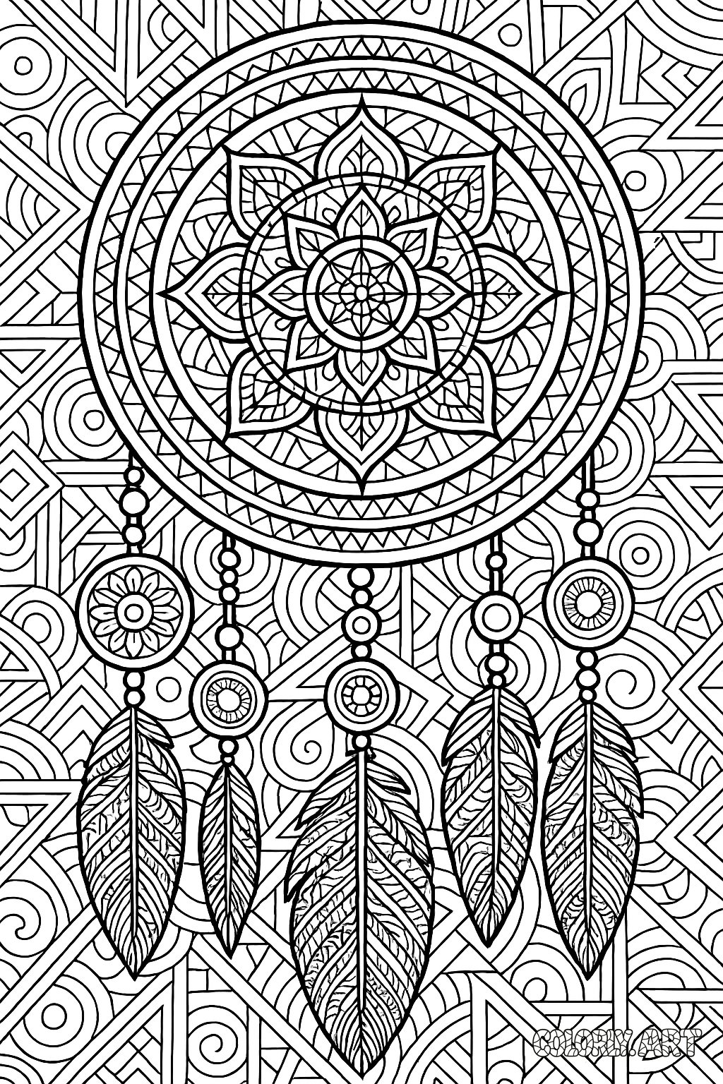Intricate Dreamcatcher Design Coloring Book Page Colorly.art V2 