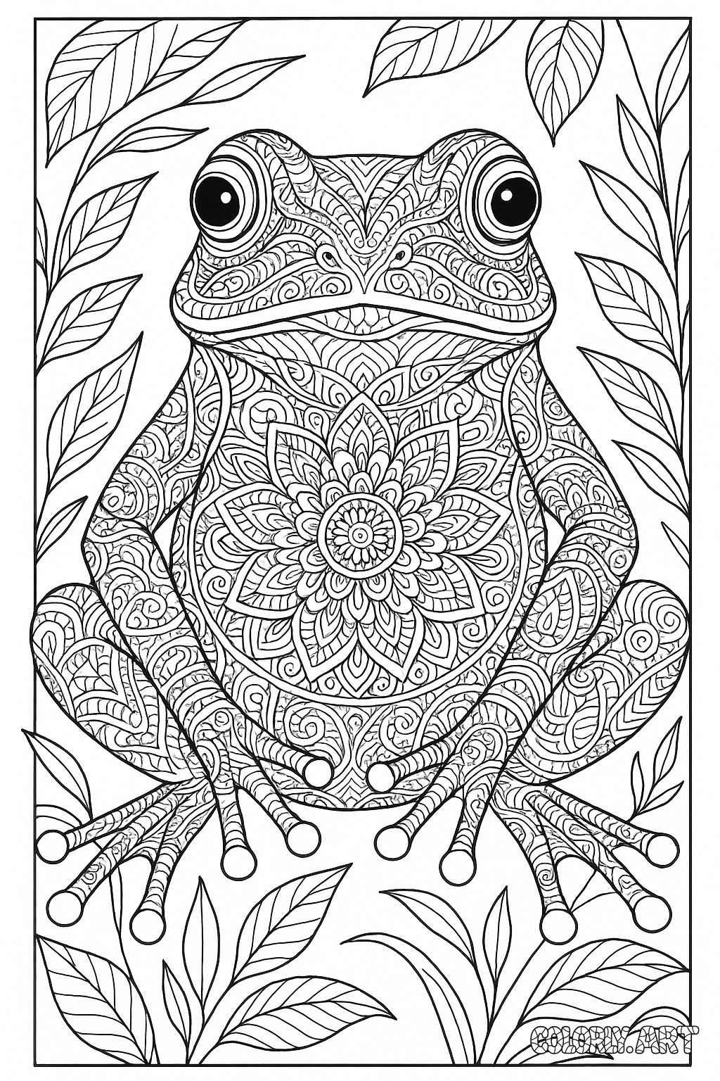 Intricate Frog Design Coloring Book Page Colorly.art V2 
