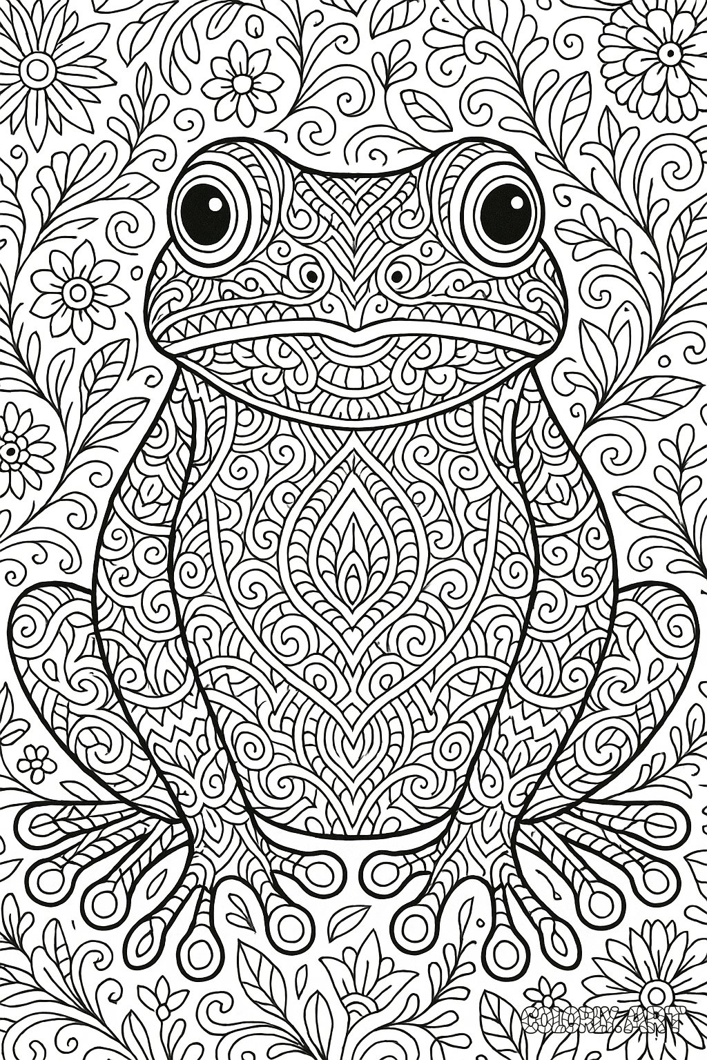 Intricate Frog Design Coloring Book Page Colorly.art