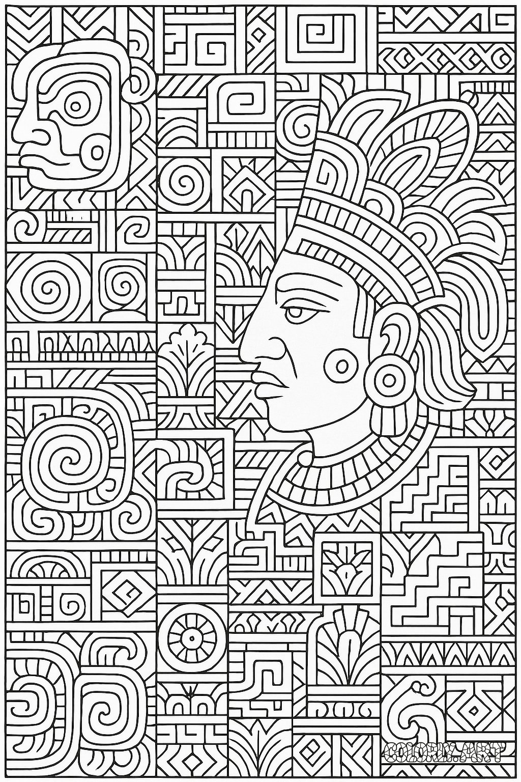 Intricate Mayan Patterns Coloring Book Page Colorly.art V2 