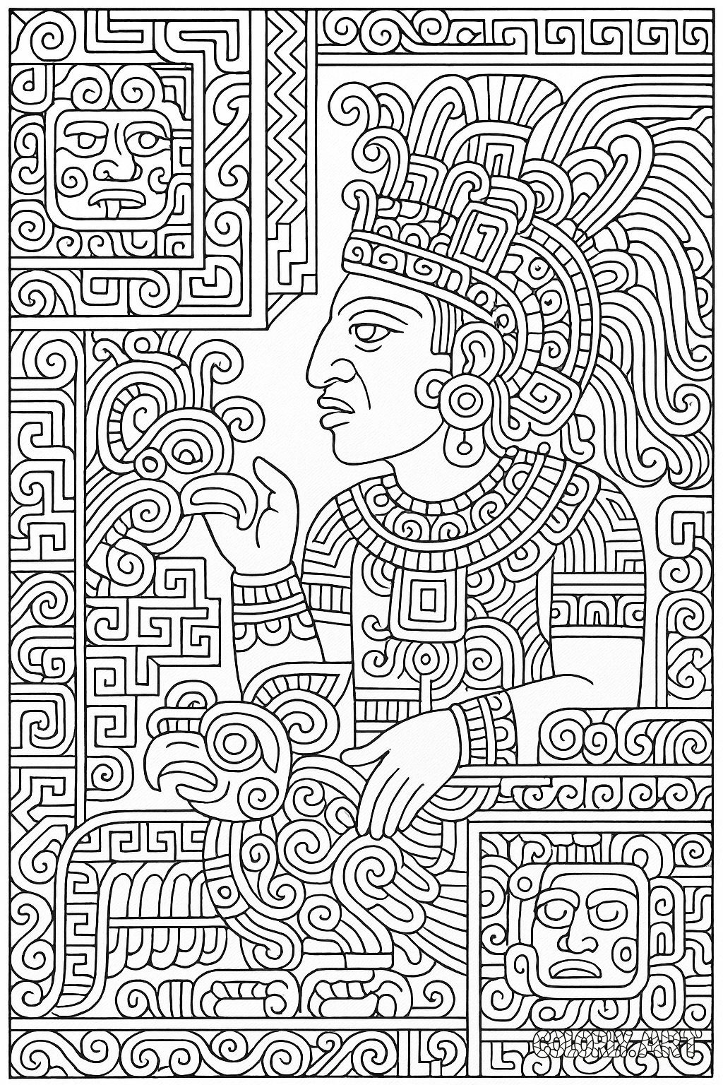 Intricate Mayan Patterns Coloring Book Page Colorly.art